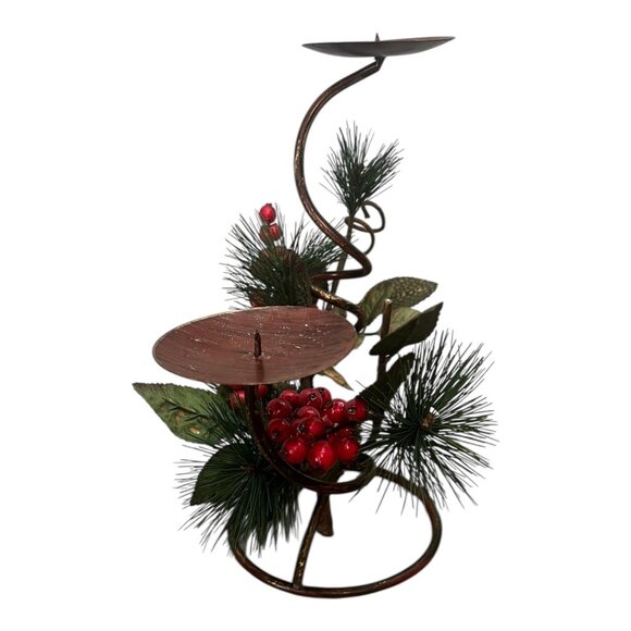Trim A Home 3 Piece Christmas Candle Holder Set, Pine & Berry Decor No Candles - Picture 6 of 12